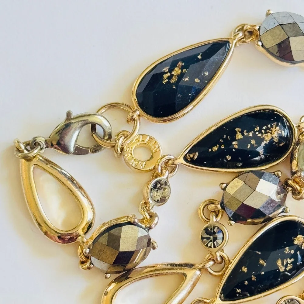 Anne Klein signed Gold Regal necklace VTG link Chain‎ Crystal Designer High end